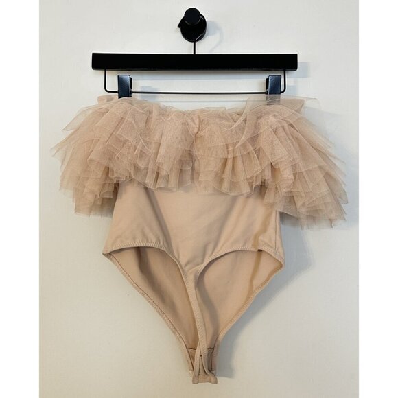 FREE PEOPLE Big Love Tulle Accent Sleeveless Bodysuit in Dusty Pink Size Small - Picture 7 of 7